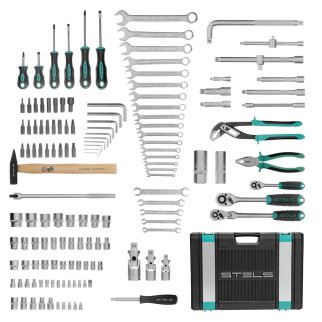Набор инструментов, 1/2",3/8", 1/4", CrV, пластиковый кейс 142 предм. Stels фото 2