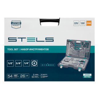 Набор инструментов, 1/2",3/8", 1/4", CrV, пластиковый кейс 142 предм. Stels фото 4