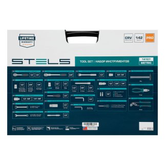 Набор инструментов, 1/2",3/8", 1/4", CrV, пластиковый кейс 142 предм. Stels фото 30