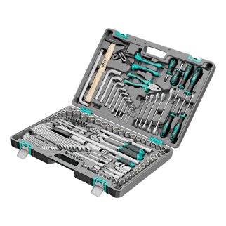 Набор инструментов, 1/2",3/8", 1/4", CrV, пластиковый кейс 142 предм. Stels фото