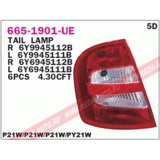 Фонарь задний лев SKODA: FABIA 99-03, 3D/5D фото