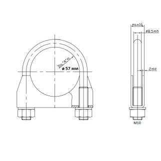 Хомут глушителя U-образный D=57 мм (стремянка) (оцинк. сталь) TRIALLI UC 57 Z фото 3