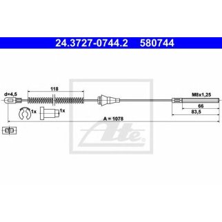 Трос стояночного тормоза правый ATE 24.3727-0744.2 фото