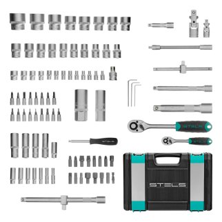Набор инструмента 1/2" 1/4" пластиковый кейс 94пр. STELS фото 2