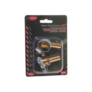 Штуцер пневматический наруж. резьба 3/8&quot;- &quot;елочка&quot; 10мм (2 шт. + хомуты) в блистере ROCK FORCE фото