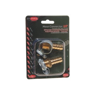 Штуцер пневматический наруж. резьба 3/8"- "елочка" 10мм (2 шт. + хомуты) в блистере ROCK FORCE фото
