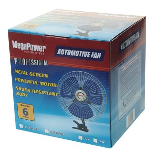 Вентилятор в салон 12V 6" (с решеткой металл на прищепке) 16см MEGAPOWER фото 1