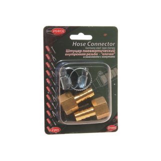 Штуцер пневматический внутр. резьба 3/8"- "елочка" 10мм (2 шт. + хомуты) в блистере ROCK FORCE фото