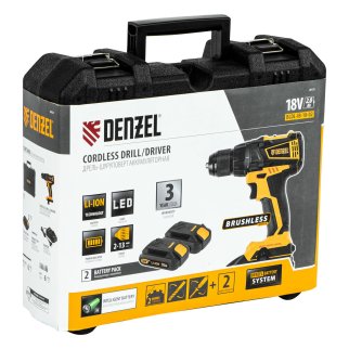 DENZEL 26121 Дрель-шуруповерт аккумуляторный бесщеточный BLDL-IB-18-02, Li-Ion, 18 В, 1.5 А/ч, 2 акб фото 17
