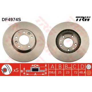 Диск тормозной передний вентилируемый TRW DF4974S фото