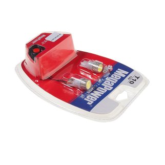 Лампа T10W (W2,1x9,5d) 1 SMD 7080 WHITE блистер с тестером (2 шт) 6000K 12V MEGAPOWER фото 1