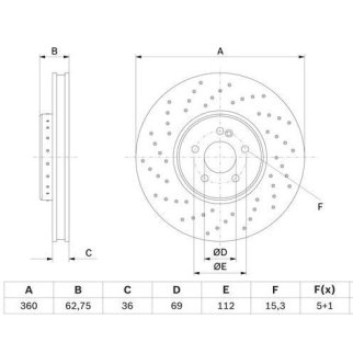 Диск торм. для а/м Mercedes E (W213) (16-)/GLC (X253) (15-) перед. d=360 (перф./окраш.) (DF 190433) фото 3