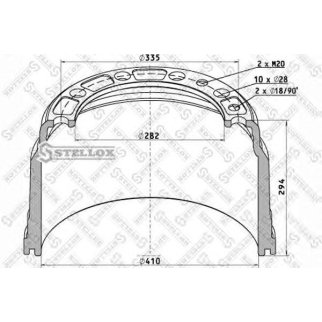 85-00078-SX_барабан тормозной!410x200/218 H=294 d=282/335 n10x28/n2xM12/n2x26.5 Volvo FL/F/FM/FH/NH фото