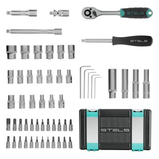 Набор инструмента 1/4", CrV, пластиковый кейс 57 предм. STELS фото 2