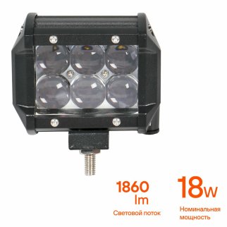Фара светодиодная (балка) двухрядная, 6LED 4D линза, 18W (98х78х65) 12/24V (ALED042) фото 2