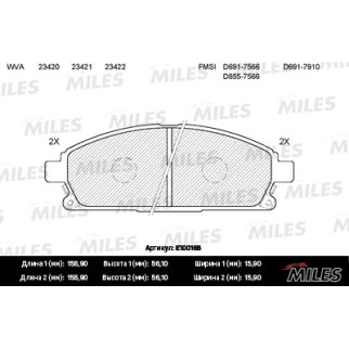 Колодки тормозные передние к-кт MILES E100166 фото