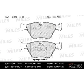Колодки тормозные передние к-кт MILES E100247 фото