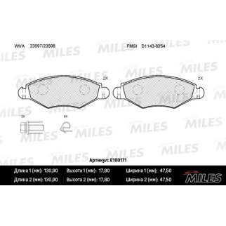 Колодки тормозные передние к-кт MILES E100171 фото