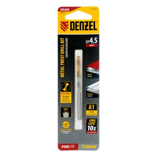 Сверло спиральное по металлу 4,5 x 80мм, Р6М5, Golden Tip // Denzel фото 5