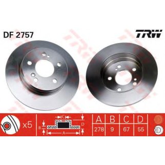 Диск тормозной задний TRW DF2757 фото