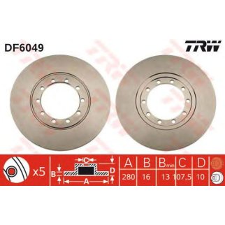 Диск тормозной задний FORD Transit 2.2TDCI/2.4TDCI/3.2TDCI 06->D=280mm TRW DF6049 фото