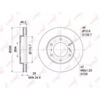 Диск тормозной передний вентилируемый LYNXauto BN-1090 фото