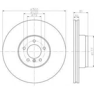 Диск тормозной передний вентилируемый Hella 8DD 355 115-611 фото