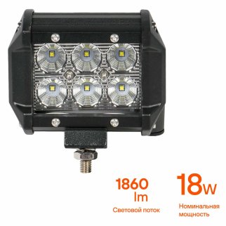 Фара светодиодная (балка) двухрядная, 6LED рассеянный свет, 18W (98х78х65) 12/24V (ALED041) фото 2