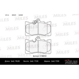 Колодки тормозные передние к-кт MILES E100312 фото