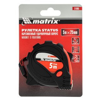 Рулетка 5м 25мм, обрезиненный корпус, зацеп с магнитом Matrix фото 8