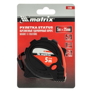 Рулетка 5м 25мм, обрезиненный корпус, зацеп с магнитом Matrix фото 6
