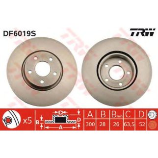 Диск тормозной передний вентилируемый TRW DF6019S фото