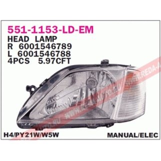 Фара правая DEPO 551-1153R-LD-EM фото