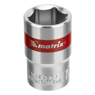 Головка торцевая, 17 мм, 6-гранная, CrV, под квадрат 1/2, хромированная MATRIX 13117 фото