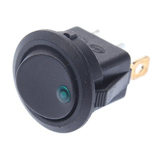 Выключатель клавишный круглый 16А черный с зеленой подсветкой фото