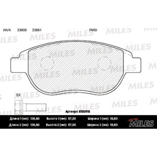 Колодки тормозные передние к-кт MILES E100115 фото