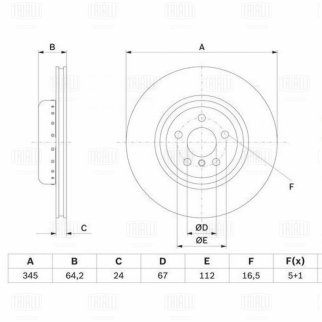 Диск торм. для а/м BMW 5 (G30) (18-)/X3 (G01) (17-)/X4 (G02) (18-) зад. d=345 (окраш.) (DF 190435) фото 3