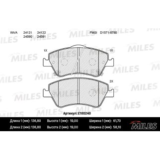 Колодки тормозные передние к-кт MILES E100240 фото