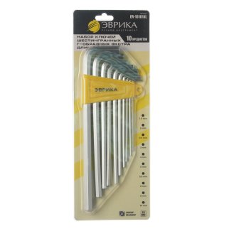Набор ключей шестигранных Г-образных экстра длинных 1.5-10мм 10пр. ЭВРИКА фото
