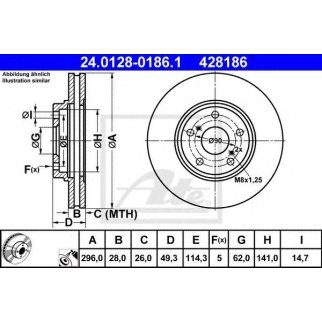 Диск тормозной передний вентилируемый ATE 24.0128-0186.1 фото