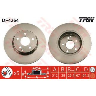 Диск тормозной передний вентилируемый TRW DF4264 фото
