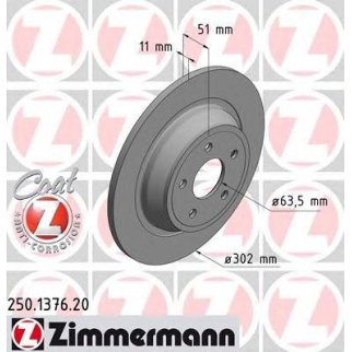 250.1376.20_диск тормозной !задн. 302x11/51-5x108  Ford Mondeo V Hatchback 1.0 Ecoboost 14&gt; фото