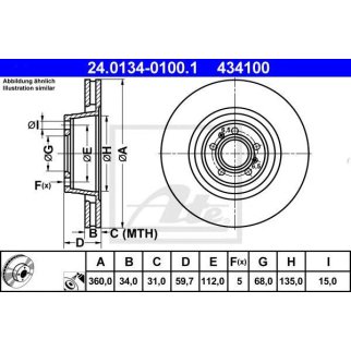 Диск тормозной передний вентилируемый ATE 24.0134-0100.1 фото