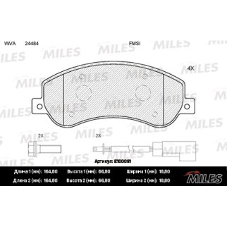 Колодки тормозные передние к-кт MILES E100091 фото