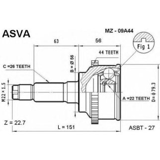 ШРУС наружный ASVA MZ09-A44 фото
