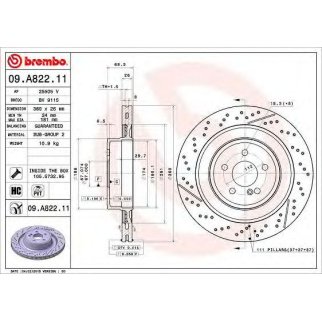 Диск тормозной задний вентилируемый Brembo 09.A822.11 фото