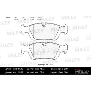Колодки тормозные передние к-кт MILES E100301 фото