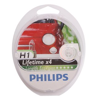 Лампа 12V H1 55W 1500lm P14,5s PHILIPS LongLife EcoVision 2 шт. DUOBOX 12258LLECOS2 фото