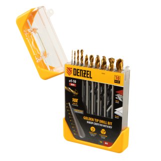 Набор сверл по металлу 1,5-6,5 мм, HSS-Tin, Golden Tip, 10шт Denzel фото