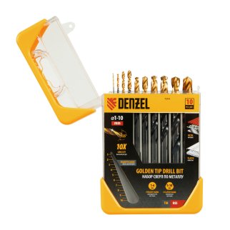 Набор сверл по металлу 1,5-6,5 мм, HSS-Tin, Golden Tip, 10шт Denzel фото 2